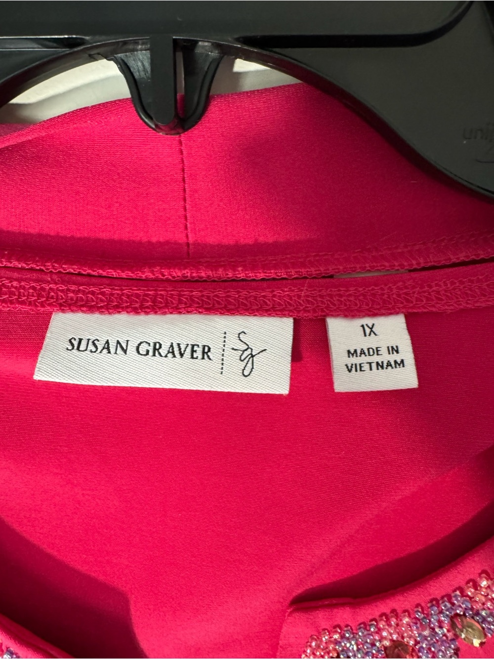 Susan Graver Pink Liquid Knit Twin set Sz 1X rhinestones embellished - Picture 5 of 12
